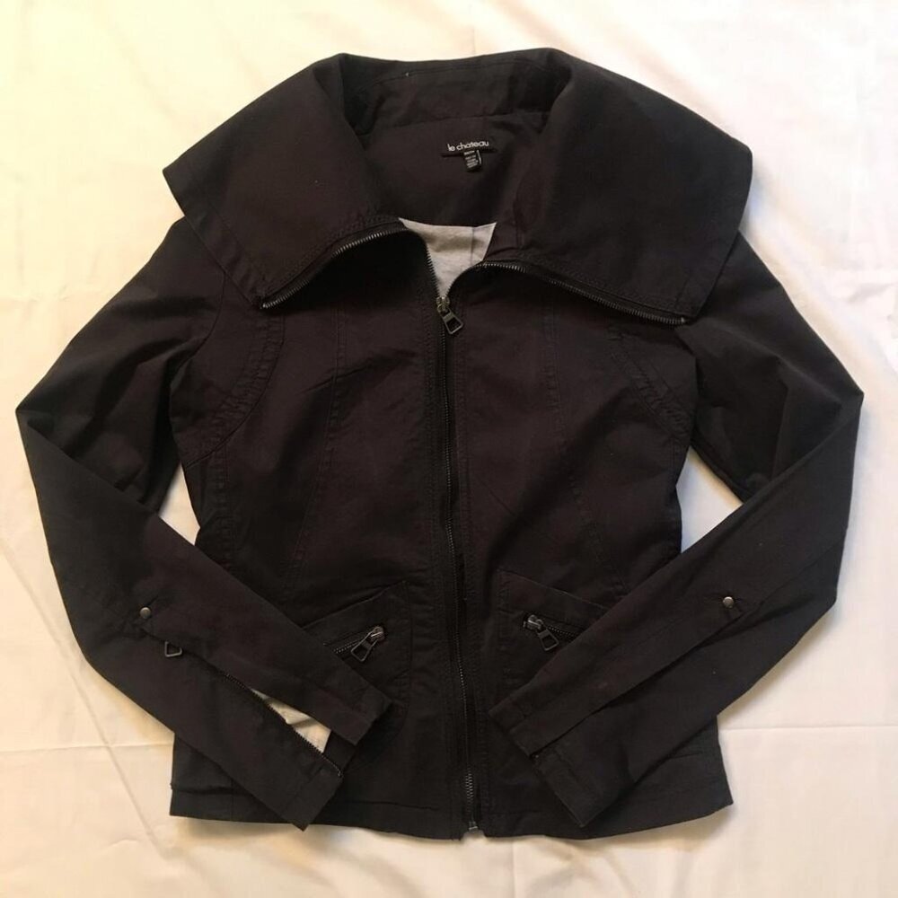 Le Château Utility Jacket Black Edgy Zip-Up Cybergoth Style XS - Picture 4 of 10